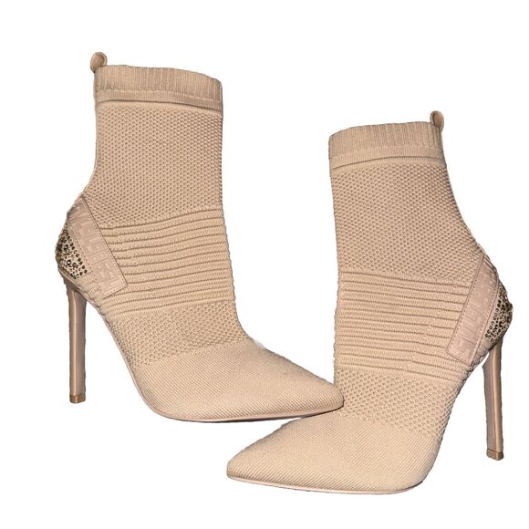 Steve Madden Nude Sock Knit Ankle Heels Sz 6 M Bejeweled MAXWELLE Booties EUC - Picture 1 of 5